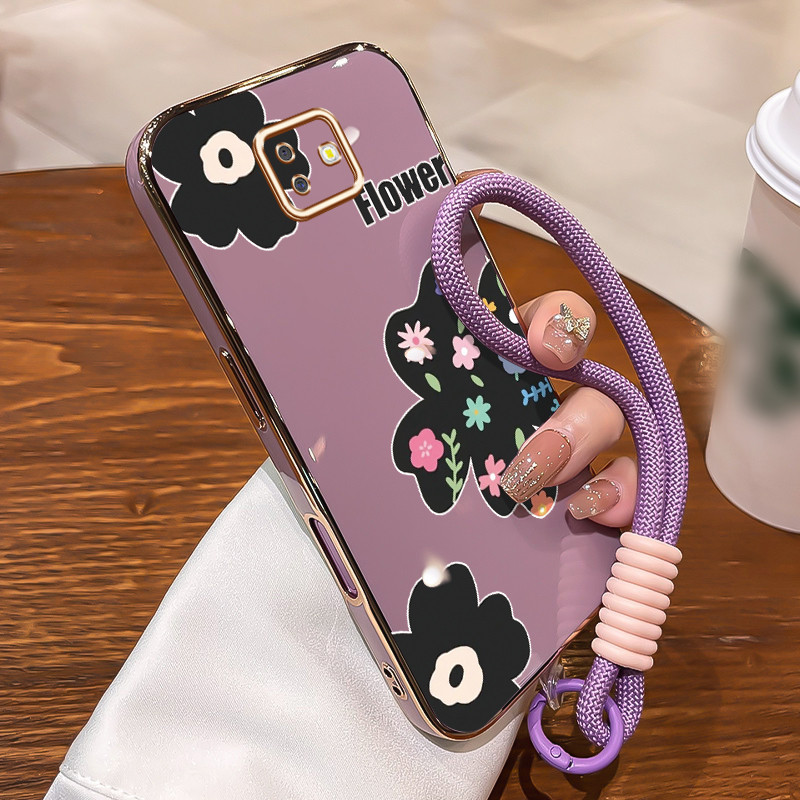 Casing Untuk Samsung Galaxy J6 Plus 2018 J6 Prime 2018 J4 4G J2 4G Case Casing pola bunga hitam Kasi