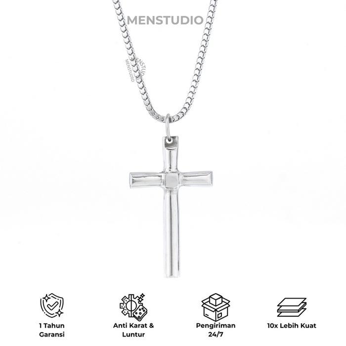 ORIGINAL MENSTUDIO - Kalung Salib Pria Titanium Anti Karat - Lucan READY STOCK