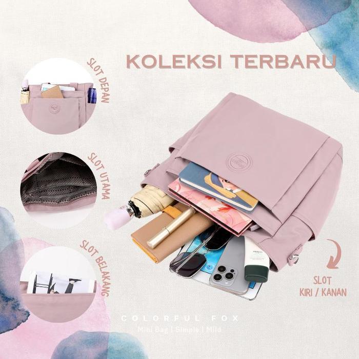 TAS BAHU WANITA TOTEBAG KULIAH ANTI AIR COLORFUL FOX 0498
