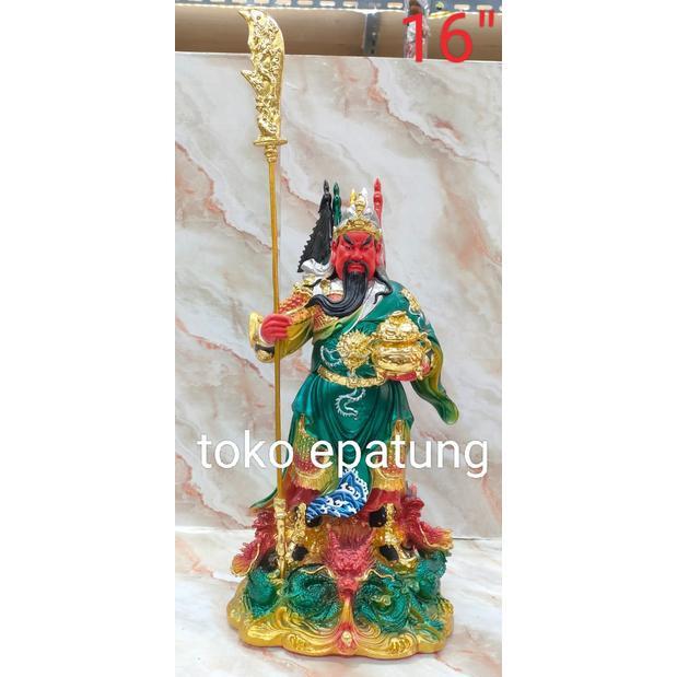 patung dewa kwan kung / kwan kong / kwan te berdiri fiber 16 inch - o