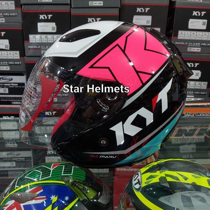 Helm Kyt Dj Maru Motif #17 Black / Aqua Blue / Fuxia Fluo