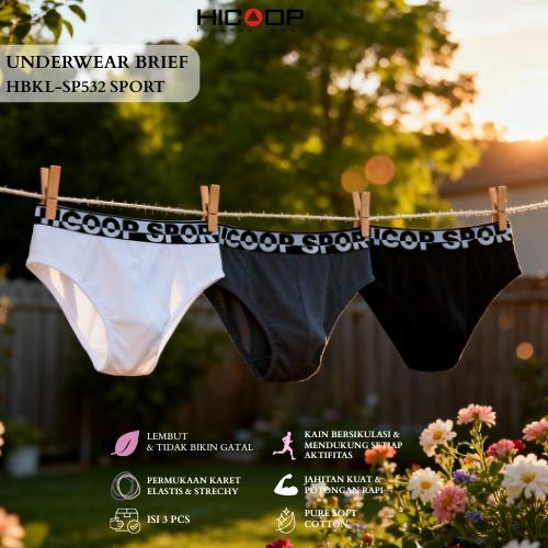 Dalam Pria Hicoop Celana Dalam Pria Hicoop 3 Pcs Brief Sport Breathable Cotton HBKL-SP532 Bahan Halu