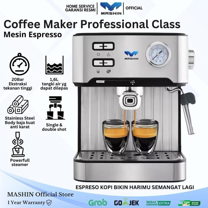 TERLARIS Mashin - Mesin Kopi Otomatis Espresso 20 Bar Coffe Maker Profesional Express