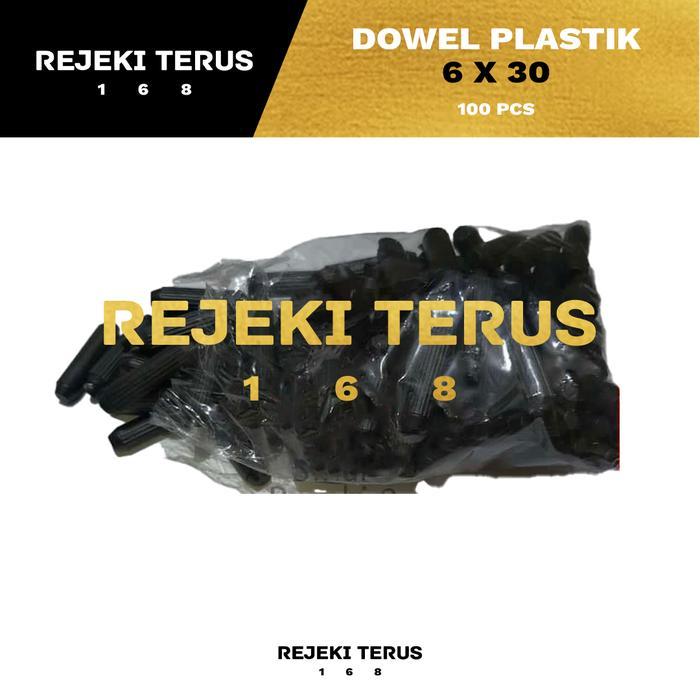 Dowel Plastik 6 x 30 Hitam Black Bungkus Stik Bulat Dowel Pen - 100 pcs