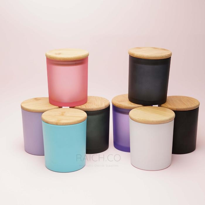 NEW 175Gr Frosted Glass Jar Wood Frosted Amber Tempat Lilin Candle Kayu