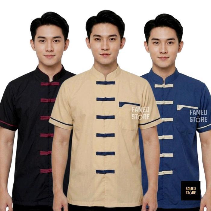 Famed Baju Koko Muslim Cheong Sam Pria Lengan Pendek Kemeja Cina Famedmix V2 Terlaris