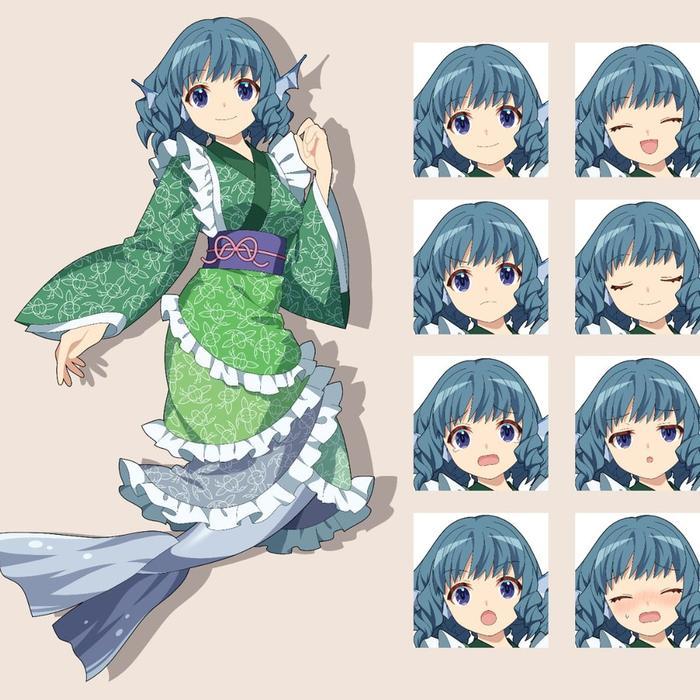 Wakasagihime Touhou Wig Kostum Ear Cosplay