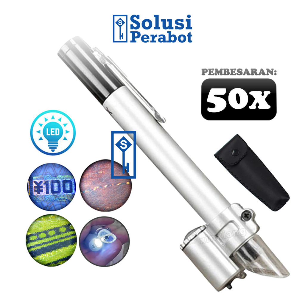 Mikroskop Pena LED 50X AL23 SP / Portable Microscope Lampu Saku Mini / Tekstil Percetakan Kain Perhi