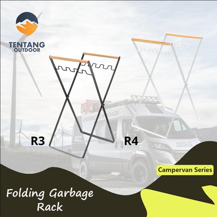 Rak Sampah Lipat Gagang Kayu Portable Folding BBQ Garbage Rack Camping Outdoor
