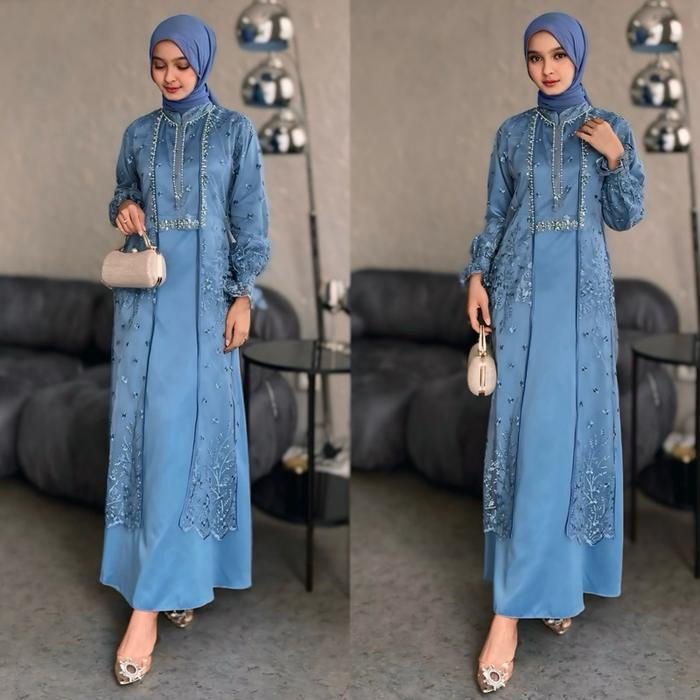 Hijablabel Quynh - Dress Kondangan Simpel Inner Outer Lepas Pasang - Gamis Payet Busui Kekinian