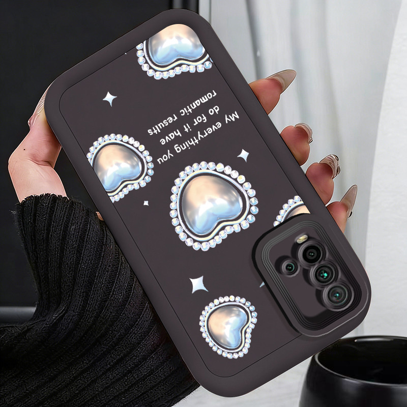 Casing Hp untuk Xiaomi Redmi 9T 9 Power Case Silver Pearl Heart Kasing silikon Cesing Softcase bahan