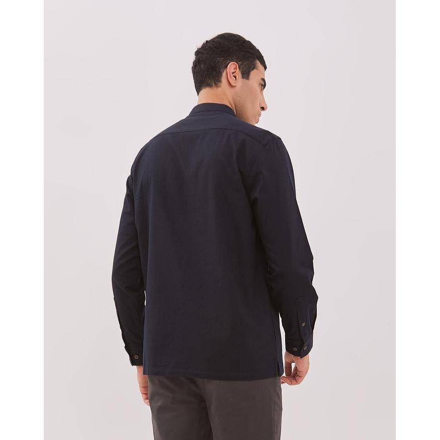 VALINO Kemeja Koko Lengan Panjang Navy Pria - V-ECEA08-M9