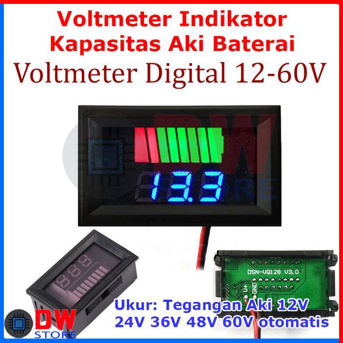 Voltmeter Indikator Kapasitas Aki Baterai 12V 24V 36V 48V 60V Otomatis