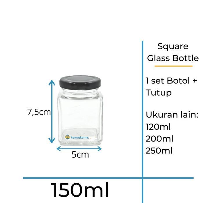 150ml Botol Kaca Square / Jar Kaca Kotak / Jar Saffron + Tutup
