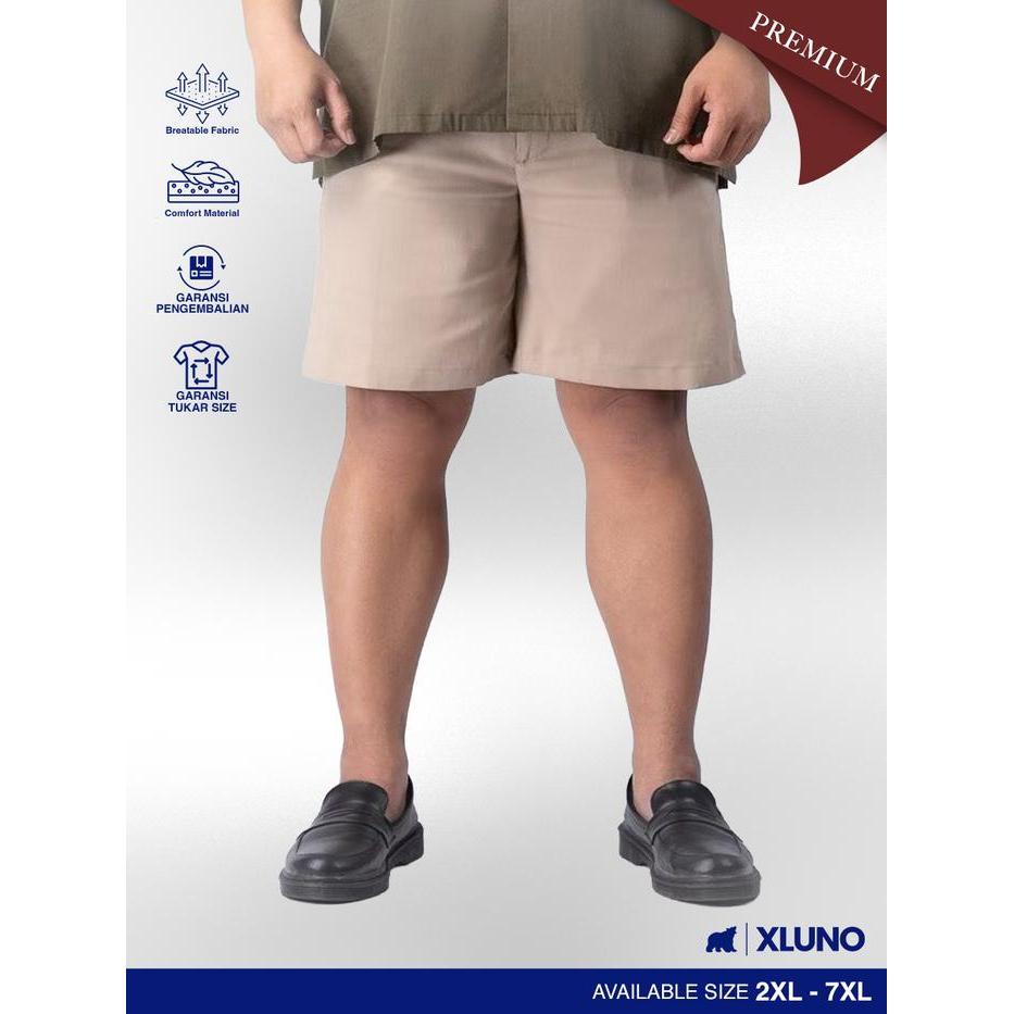 XLUNO Chino Short Celana Pendek Chino Pria Potongan Regular Fit Bahan Stretch Nyaman - Khaki, Ukuran