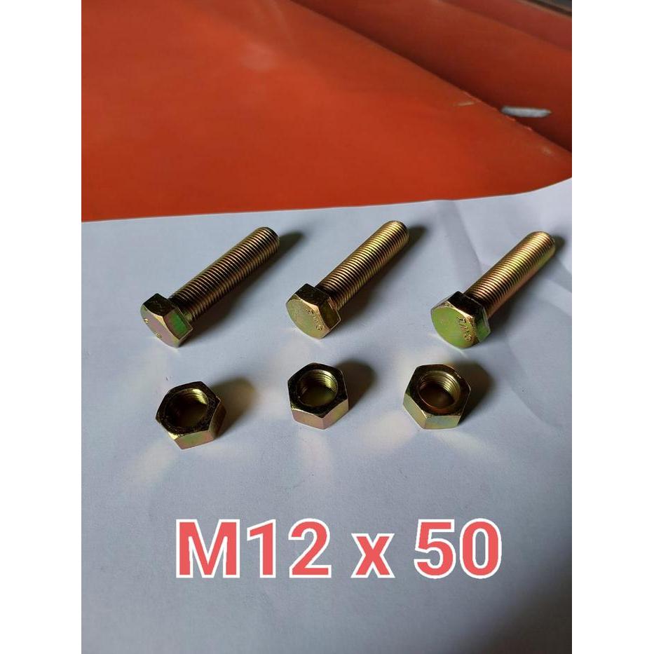 Baut Mur Hex Kuning M12 X 50 / Baut Mur Kuning M12 X 50 / Bmk 12 X 50