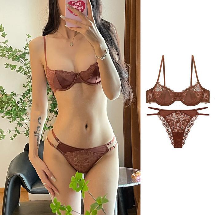 PREMIUM Seksi Renda Setengah Cup Bra Set,Tipis Seksi Pakaian Dalam Set