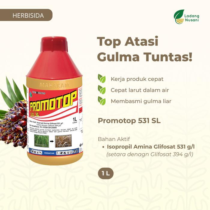 Herbisida Glifosat 531 g/l 1 Liter Promotop 531 SL Pengendali Gulma Alang-Alang dan Rumput Liar