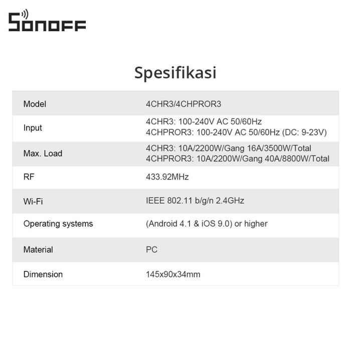 NEW Sonoff Smart Switch 4CHR3 Smart breaker wireless 4 Gang Breaker Pintar Cerdas Switch Smart