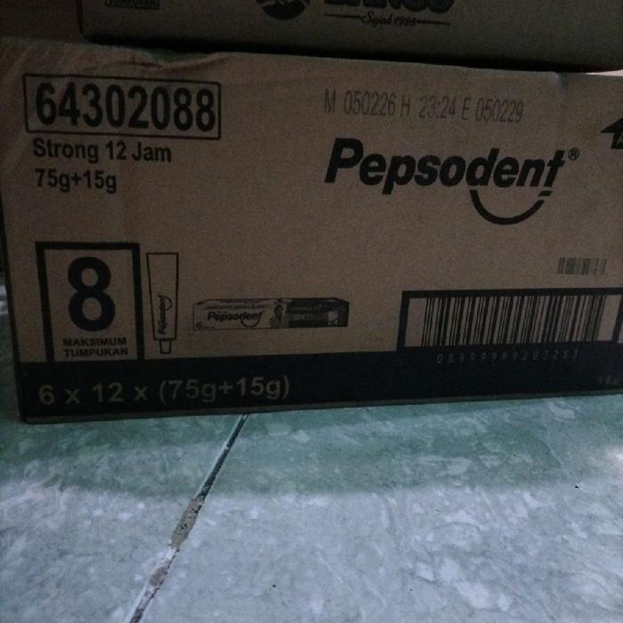 1 karton pepsodent strong 75+15 gr isi 72pcs