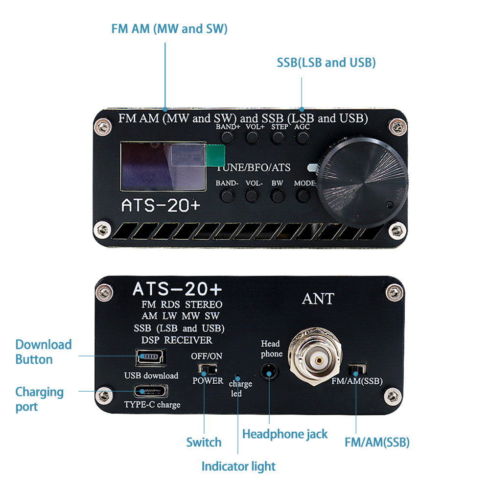 ATS-20+ Si4732 Full Band DSP Radio Receiver SSB/FM/AM/LW/SW Digital Radio Receiver Portable