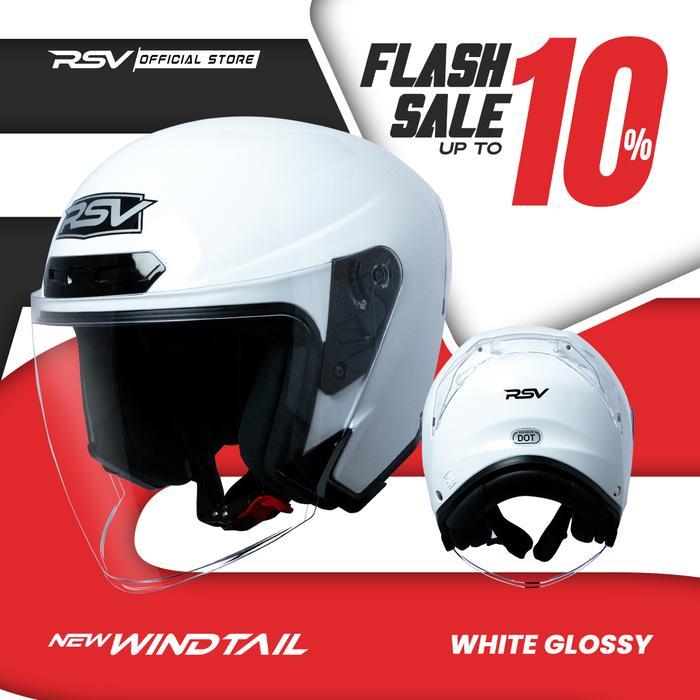 HELM HALF FACE RSV NEW WINDTAIL WHITE GLOSSY MOTORCYCLE - RSV HELMET