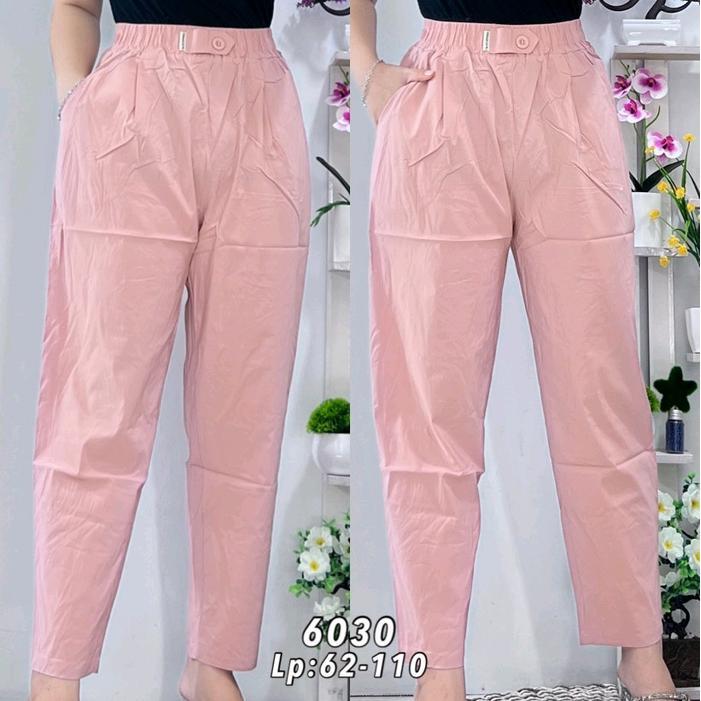 Fitras - Celana Joger Wanita Katun Stretch Import Panjang Kancing Casual Kantong Samping Karet Sport