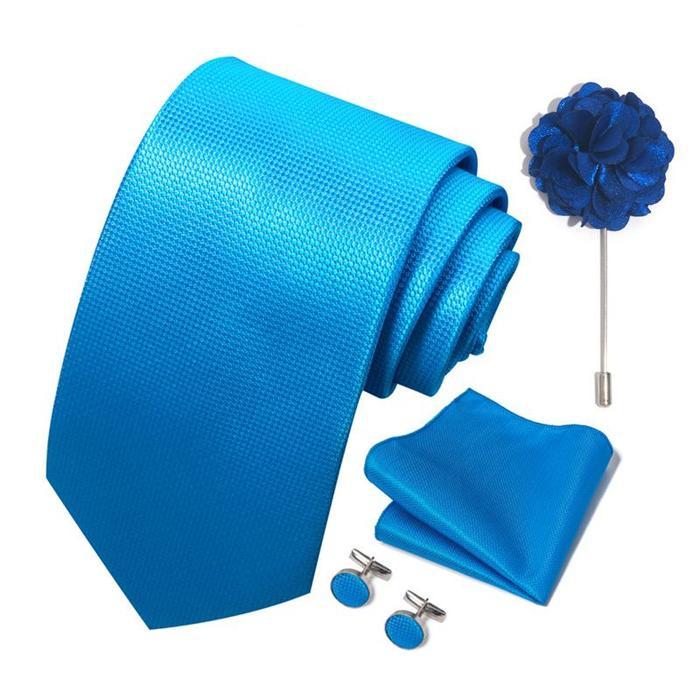Promo Kiama - Dasi Set Formal Batik Biru Muda Sky Biru Navy Dongker Biru Tua Cufflink Saputangan Jas