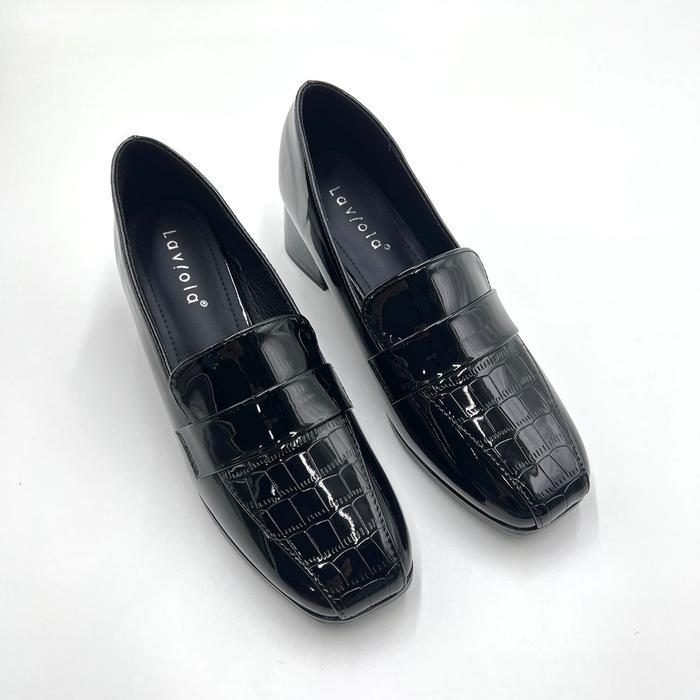Laviola 5153 FFK Sepatu Pantofel Wanita Hak Kotak Tinggi 5 cm Hitam Glossy Ukuran 36-40 Sepatu Panto