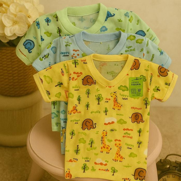 3 Pcs Oblong Lengan Pendek Dolphin / Tisuka Motif - Baju Bayi Oblong Atasan Bayi Bermotif - Random