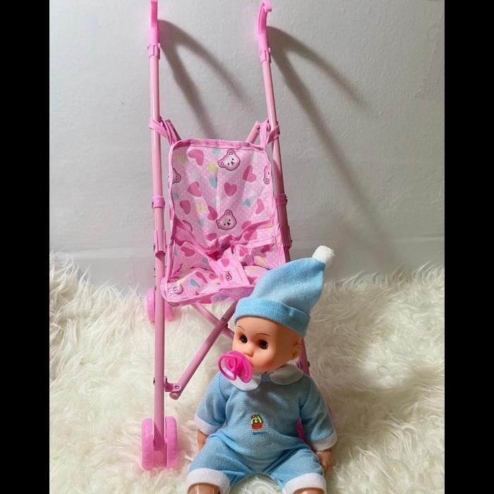 Mainan Baby Stroller + Boneka Bayi Botak