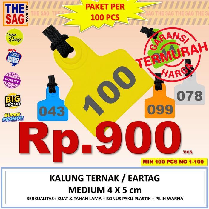 Promo Necktag 4X5 Cm Nomor 1-100 Domba Kambing Babi Sapi (Paket 100 Pcs) Kalung Ternak, Anting