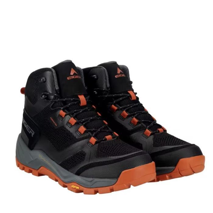 Boots Outdoor Eiger Sepatu Hiking Pria Mid-Cut Desain Flexeleton Sol Vibram Warna Hitam Ukuran 44 Ei