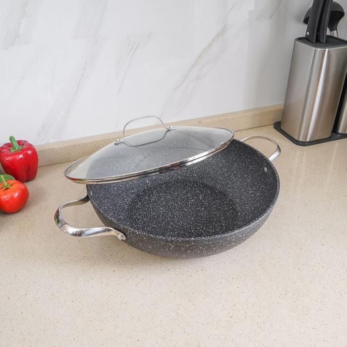 FREE ONGKIR AZKO Starfrit 32 cm The Rock Wajan Penggorengan Wok Dengan Tutup & Gagang Frypan Pan