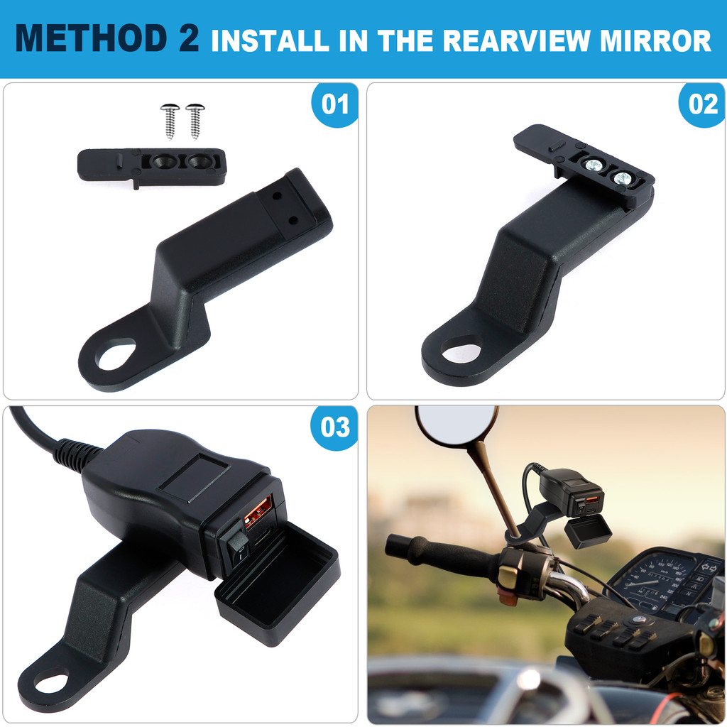 Motorcycle USB Charger Waterproof SAE to USB Motorcycle Charger Double USB Type C PD and Quick