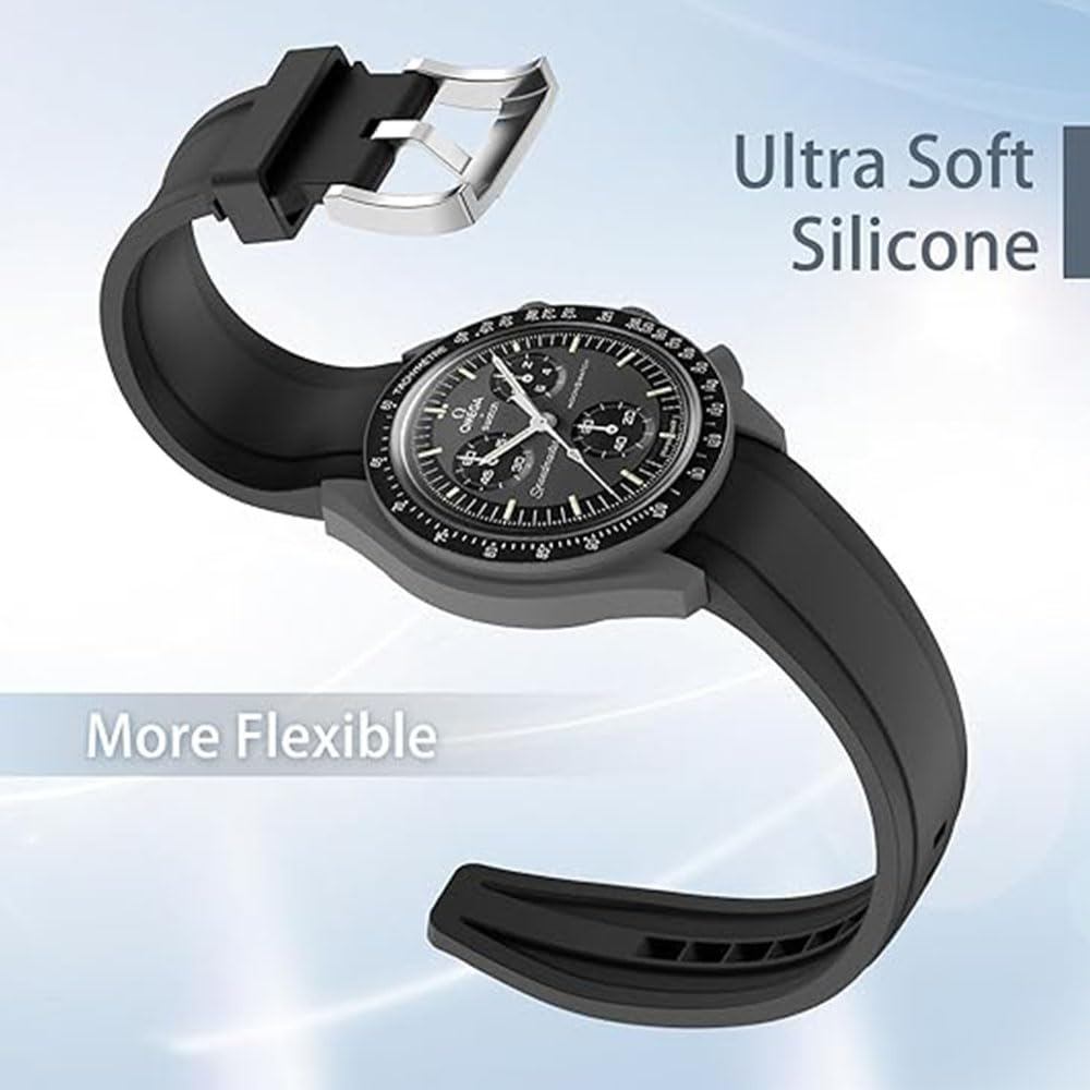 22mm 20mm Strap for Omega X Swatch Joint MoonSwatch Sport Arc Curved End Soft TPU Rubber Bracelet