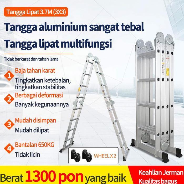 LiVing Tangga Lipat 4.7M/5.8M Tangga Lipat Aluminium Tangga Lipat - 3.7M+wheel