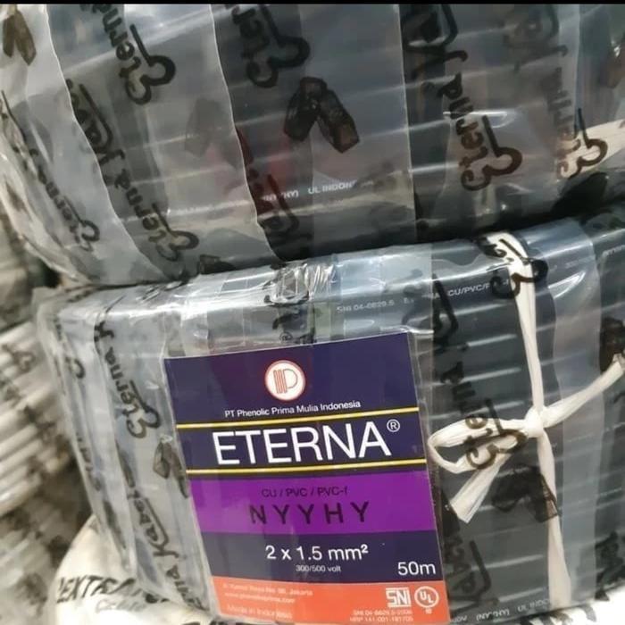 Kabel Nyyhy 2X1.5 Mm Eterna Serabut Hitam 1 Roll 50Mtr Nyyhy 2 X 1.5
