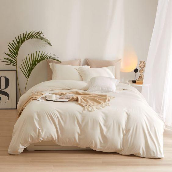 Sprei Full Set Bedcover Quiltcover Organic Cotton Eco-Friendly by SLEEP PROJECT - Plain Cream