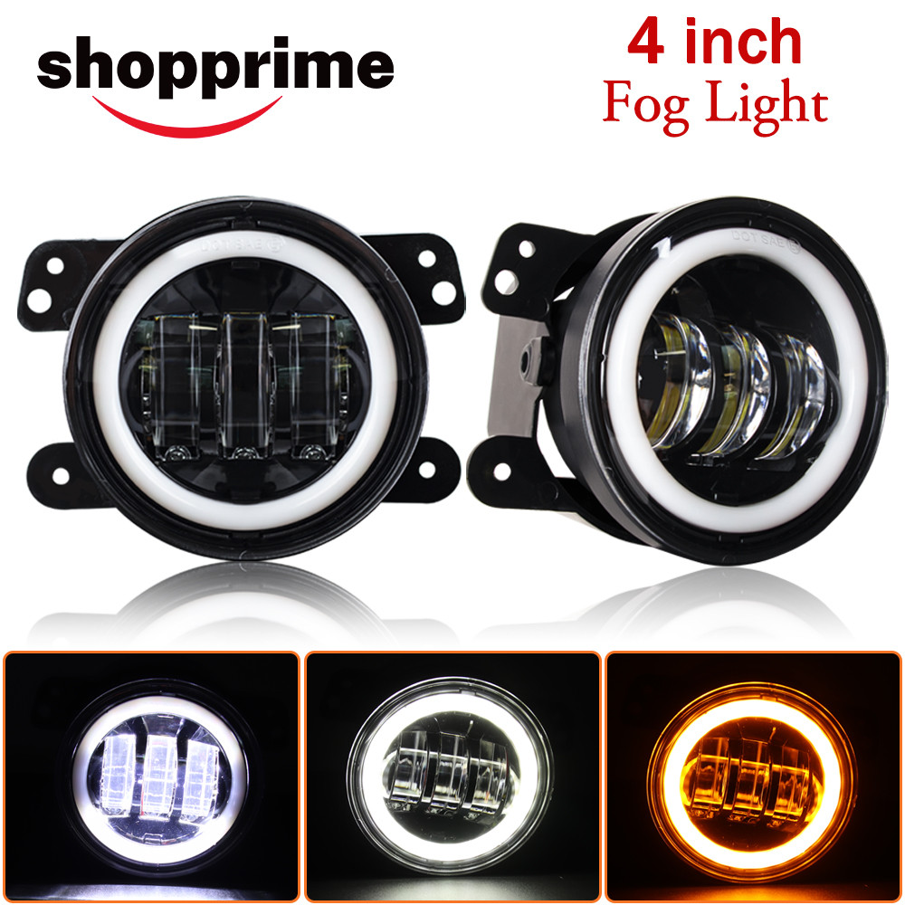 4 inch Round LED Front Driving Fog Lights White Amber DRL For Wrangler JK Dodge Journey Magnum
