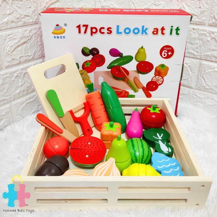 KIDS FRIEND Cutting Toy Set Mainan Potong Buah Sayuran Mainan Masak Cutting Fruits