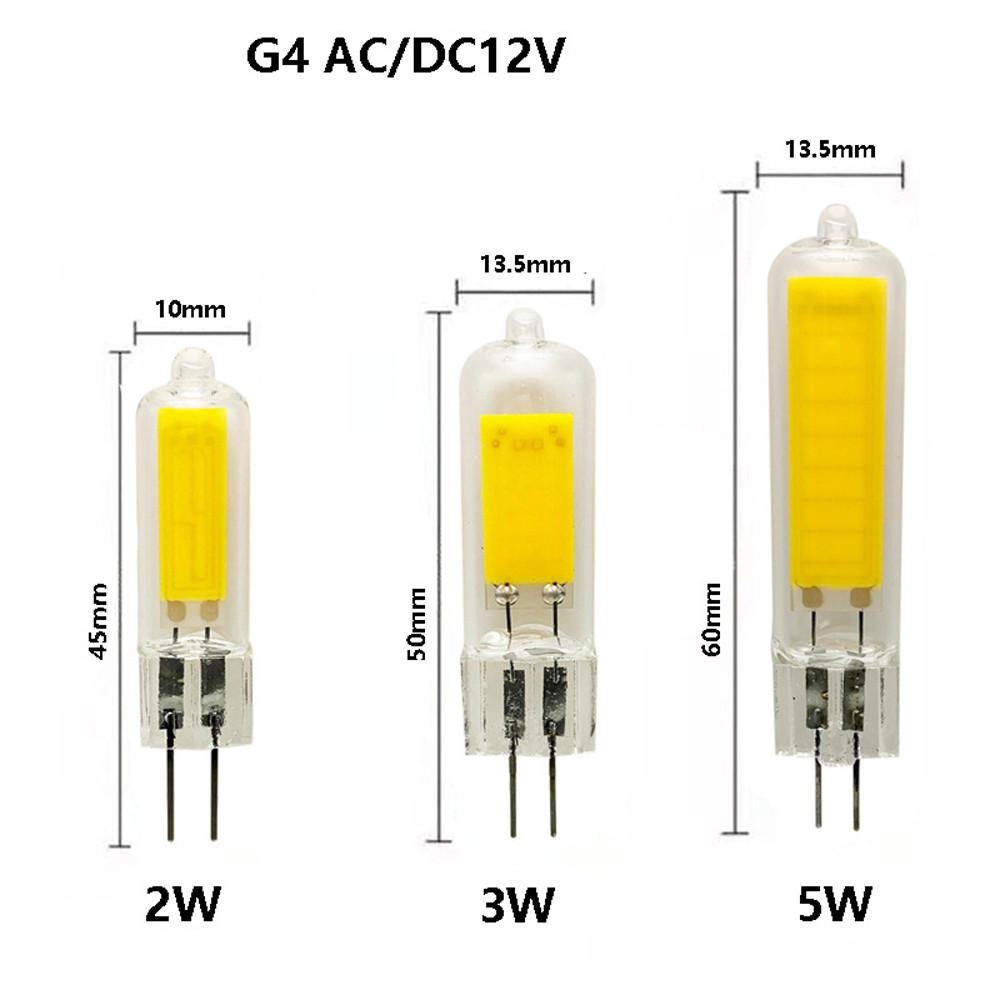 10pcs LED Lamp Spotlight G4 Crystal Pendant AC/DC12V COB 2W 3W 5W Dimmable Replace 20W 30W 40w