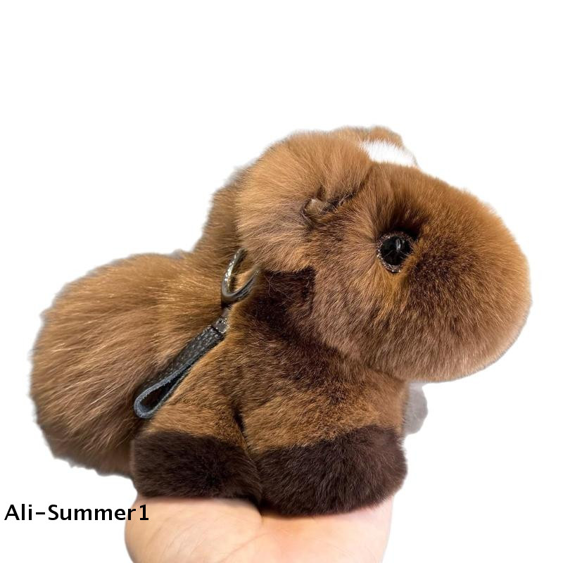 ERex Rabbit Fur Zodiac Horse Keychain Plush Toy Kawaii Pony Doll Bag Pendant Decoration Backpack