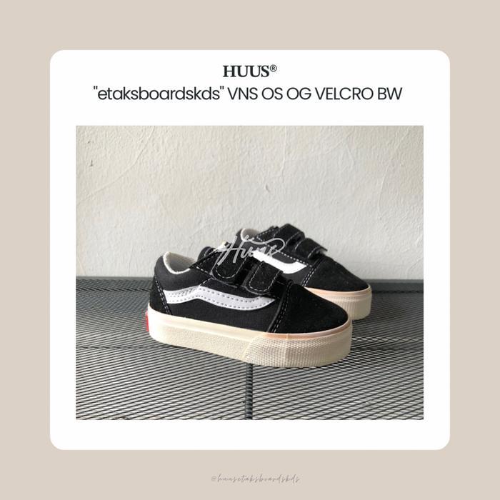 Anak Laki-Laki HUUS Sepatu Anak Kanvas Velcro Hitam Putih Fashion untuk Cowok Cewek Ukuran 16-35 Sep