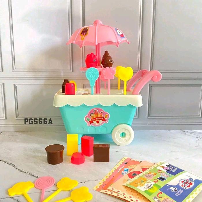 Gerobak Dorong Es Krim Mainan Anak Trolley Es Krim Troli Set Mainan Es Krim
