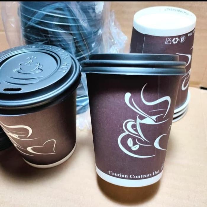 Ada Stok paper cup plus tutup 8 oz gelas kertas gelas kopi mug