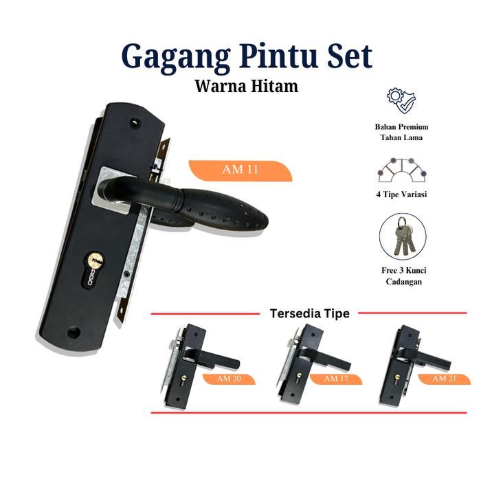 Promo Gagang Pintu Handle Kunci Pintu Set Ukuran 20Cm Tanggung Hitam / Pegangan Pintu Kunci Kamar