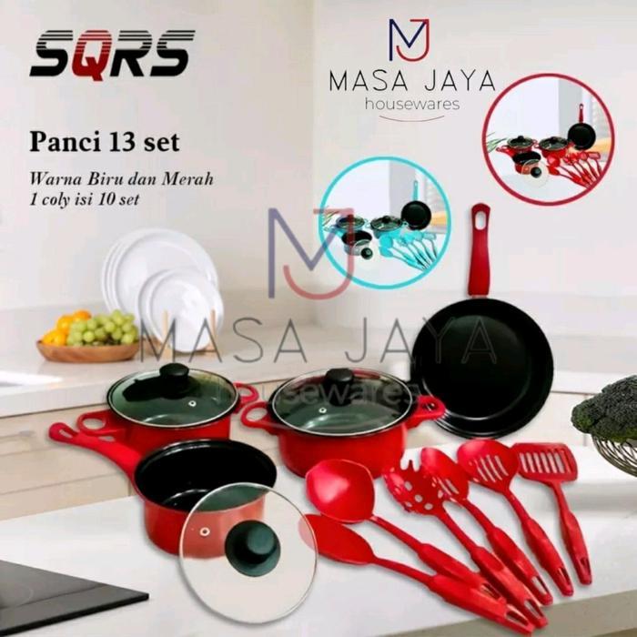 TERPERCAYA PANCI SET WAJAN TEFLON SET 13 PCS SQRS COOKWARE SET / Cookware set 13pcs / Panci Marble