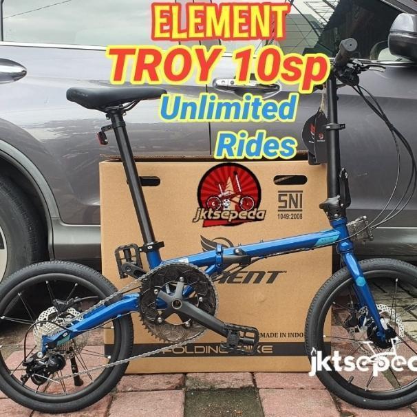 Sepeda Lipat Element Troy 10 Speed - Edisi Gold UV - Biru