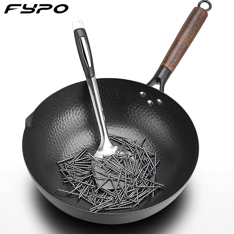 32cm Iron Wok Craft Wok Traditional Hand Hammered Chinese Carbon Steel Wok Iron Pot for